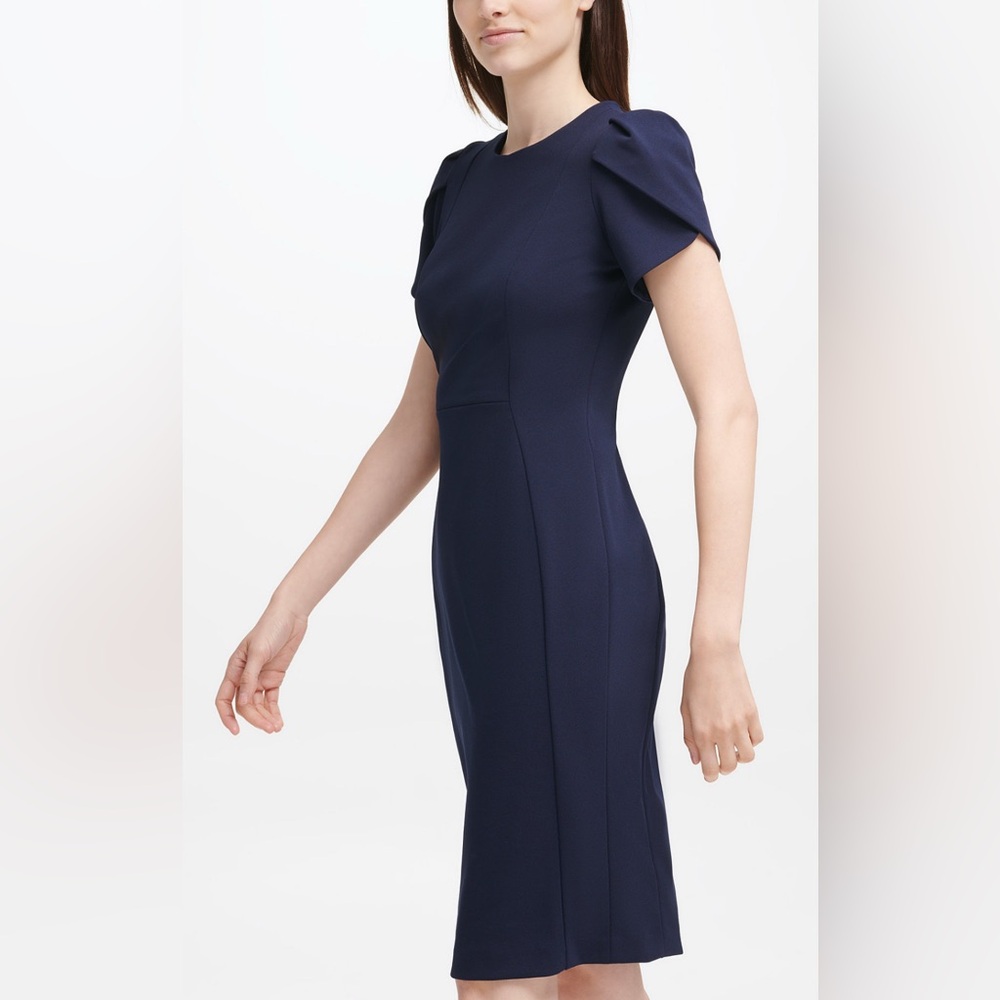 Calvin Klein women’s tulip sleeved suede navy above the knee sheath dress size 8 - Picture 4 of 11